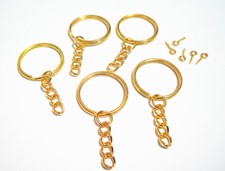 5pz base x portachiavi  kit catenina ganci anello a spirale colore oro 25mm 