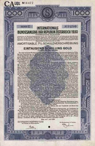 Austria bond federale 1930 - bond,