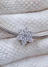 Autentico Charm Fiocco di Neve Fiore Argento Sterling 925 Charm per Bracciale Collana