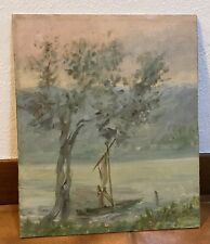 Angelo Fiessi ( 1891-1977 ) Dipinto Olio su Tavola “ Tramonto sul Lago d’Idro”