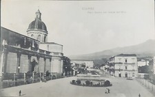 Giarre CT. Cartolina: la Villa Garibaldi in costruzione e la piazza ai primi 900