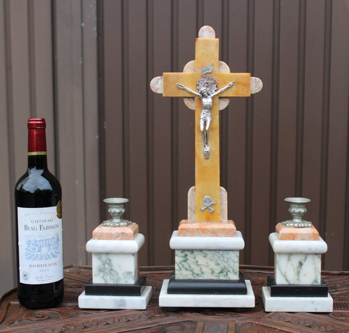 Antique french marble - , crucifix