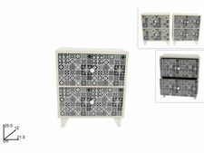 Mobiletto Mini Cassettiera Legno Bianco Decoro Maioliche 2 Cassetti dfh