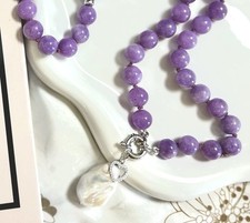 Collana Artigianale argento 925, Giada e Ciondolo Perla Barocca AAA e Cuore