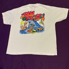 T-shirt vintage anni 90 San Felipe Mexico surf jet ski delfino XL bianca punto singolo