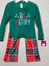 Be Merry Fleece2 piece Pajama Set 4 /XS Toddler Holiday Plaid Comfort Lounge *