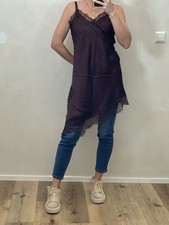 Abito in pizzo asimmetrico abito con spalline effetto raso pizzo marrone taglia unica (U1)