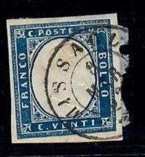 SARDEGNA 20 CENTESIMI CON ANNULLO MISSAGLIA SASSONE ANNULLAMENTI 5 PUNTI € 60