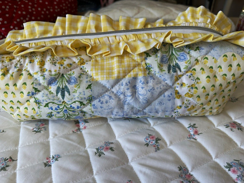Borsa trucco giallo bianco - borsa,