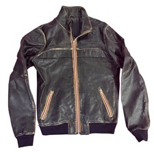 $1.499 Gold Bunny Uomo Pelle Moto Bomber Biker Giacca Italia Nero Marrone Small