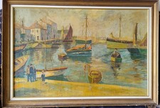 Grande dipinto olio • Nella darsena