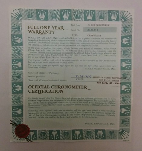 Rolex guarantee warranty paper - guarantee,