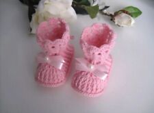 Scarpine neonata all'uncinetto lana rosa corredino nascita mano handmade