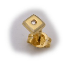 Uomo Orecchini a Spina Oro 585 Brillante 0,01ct Diamante 14 Carato Nuovo