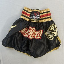 Pantaloncini da boxe Top King Muay Thai taglia small nero e viola MMA