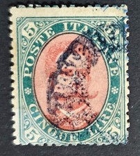 ITALIA REGNO 1889,5 LIRE USATO,5 LIRE VERDE  ECARMINIO,N.49