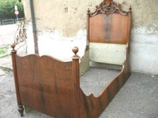 LETTO UMBERTINO 1 PIAZZA   RICCA CIMASA SCOLPITA - LASTRONATO IN NOCE - COMPLETO