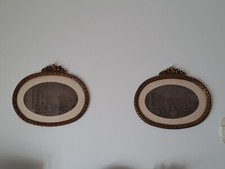COPPIA DI ANTICHI QUADRI OVALI CORNICE DORATA LEGNO FATTA A MANO 