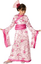 Costume kimono principessa geisha bambina vestito fantasia rosa giapponese bambino medio NUOVO