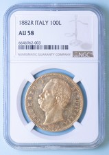 UMBERTO I 100 LIRE 1882 ROMA MOLTO RARA SPL ORO GOLD COIN SLAB AU 58 COLLEZIONE