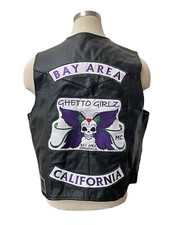 Gilet pelle motociclista club motociclista MC Ghetto Girlz Bay Area anni 2000 vintage XL