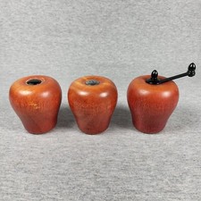 Cooks Club Wooden Apple Salt Shaker Pepper Mill Vintage Stainless Steel Wood