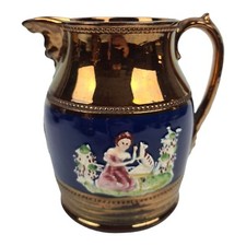 BROCCA CARAFFA BLU E ORO IN SMALTO BRILLANTE “COPPER LUSTREWARE JERSEY” BRISTOL