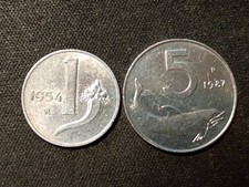 ITALIA - N. 2 MONETE - 1 LIRA DEL  1954 E 5 LIRE DEL 1987
