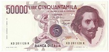 50000 LIRE GIAN LORENZO BERNINI I TIPO LETTERA D 25/01/1990 SUP