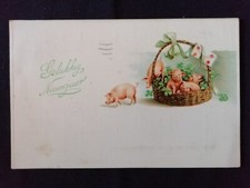 Cartolina Olanda Buon Anno Quadrifoglio Maialini RILIEVO KF25