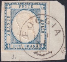 Province Napoletane, 2 grana azzurro ardesia usato con impronta di FOGGIA (20c)