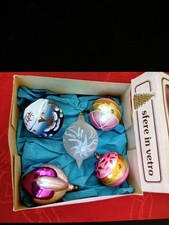 Scatola originale con 5 palline in Vetro  addobbi di Natale Anni 60/70