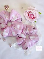 Pink swans lace scrunchies tie elastic coquette Lolita kawaii ballerina cottagec