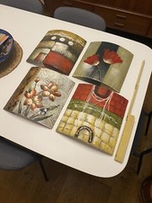 QUADRI MODERNI FIORI ROSSI ROSSO ARREDO CASA  DIPINTO A MANO SU LEGNO 