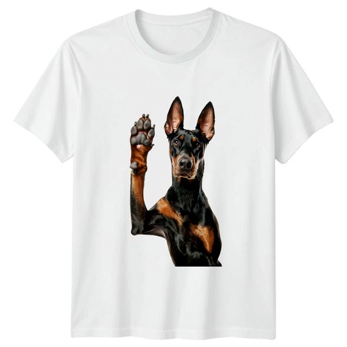 Funny high five - five, doberman