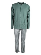 Linea Ambro Pigiama aperto da uomo con pantaloni a quadri - verde