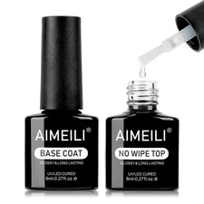 AIMEILI No Wipe Top e Base Coat Set Smalto Semipermanente per Unghie in Gel Soak