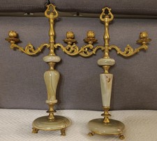 ANTICO CANDELABRO IN ONICE ED OTTONE DORATO - VINTAGE ARREDAMENTO ELEGANTE