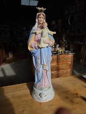 Ancienne statue Vierge à l’Enfant en céramique polychrome – vers 1900 – 50 cm –