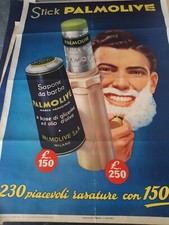 Manifesto poster pubblicitario illustrato Palmolive Sapone Stik barba epoca 1953