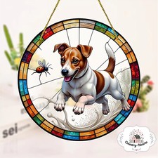 Jack Russell Acchiappasole per Cani Finestra Decorazione da Appendere Effetto Vetro Macchiato Acrilico
