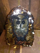 PORTA OGGETTI MINI BORSA GUFO CON PAILLETTES REVERSIBILI 2 COLORI ORO/BRONZO 