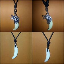 Collana Dente Yak Pendente LUPO DRAGO o solo Dente Uomo 4 Modelli con Regalo