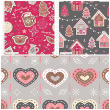 Tessuto Cotone Scandi Dolci Natalizi Tazze Cuori Trapunta Artigianale Cucito 45"