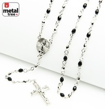 Collana rosario 25" croce guadalupe e Gesù perle placcate argento 4 mm HR 700 SSBK