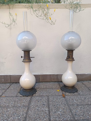 Coppia antiche lampade olio - coppia,