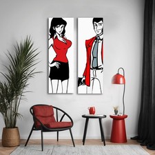 Quadri Dipinti A Mano Lupin e Margot 2 Tele 30x90 Stile Pop Art Idea Regalo