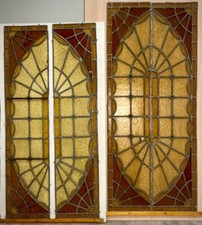 COPPIA DI VETRATE TIFFANY VETRO CATTEDRALE LEGATO A PIOMBO FINESTRA BOW WINDOW