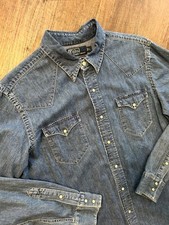 Polo Ralph Lauren Classic Western usata in ottime condizioni blu denim perla camicia cowboy a scatto Large