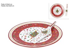 Piatto Panettone da Portata Natalizio Natale con Paletta 30 cm
